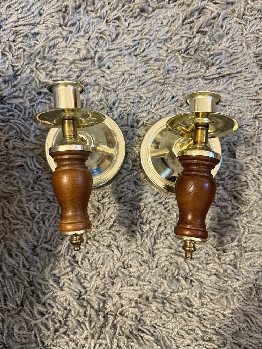 Vintage HomeCo Brass and Wood Wall Candle Sconces - Pair